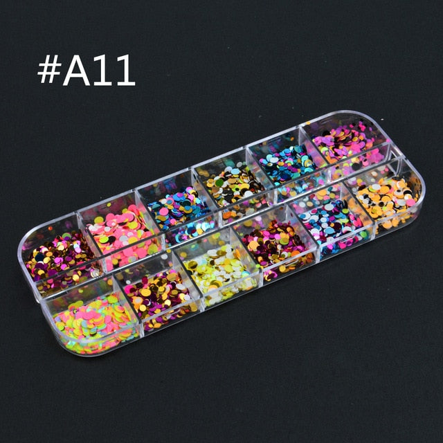 12 Grids Charm 3D Nail Flakes Butterfly Shape Laser Glitter Sequins Holographic Nail Art Decorations Manicure DIY Tips