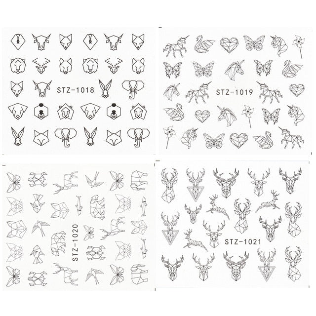 Abstract Lady Face Nail Decals Water Black Leaf Sliders Paper Nail Art Decor Gel Polish Sticker Manicure Foils CHSTZ1018-1033