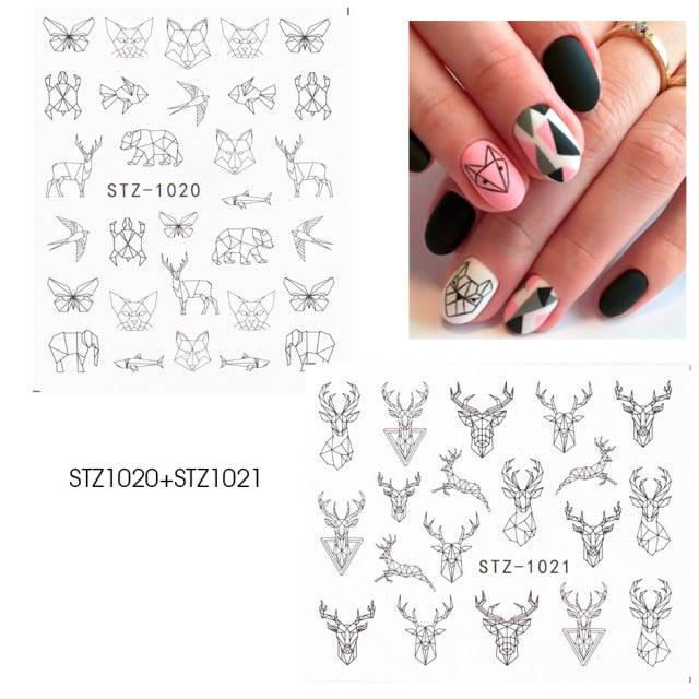 Abstract Lady Face Nail Decals Water Black Leaf Sliders Paper Nail Art Decor Gel Polish Sticker Manicure Foils CHSTZ1018-1033
