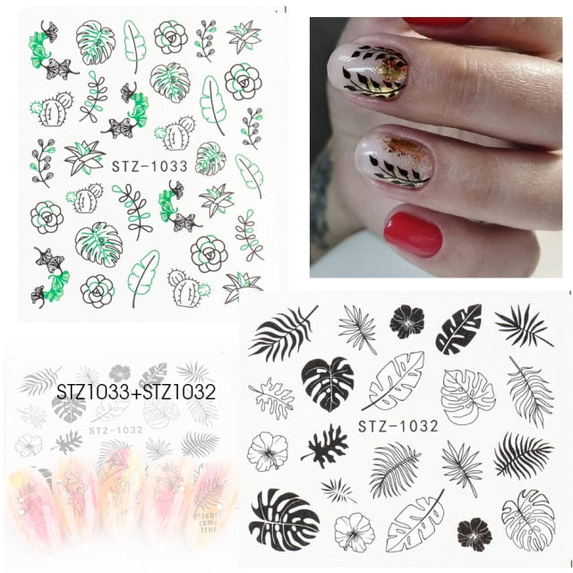 Abstract Lady Face Nail Decals Water Black Leaf Sliders Paper Nail Art Decor Gel Polish Sticker Manicure Foils CHSTZ1018-1033