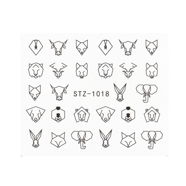 Abstract Lady Face Nail Decals Water Black Leaf Sliders Paper Nail Art Decor Gel Polish Sticker Manicure Foils CHSTZ1018-1033