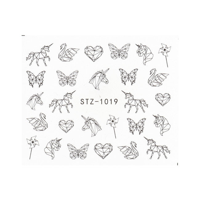 Abstract Lady Face Nail Decals Water Black Leaf Sliders Paper Nail Art Decor Gel Polish Sticker Manicure Foils CHSTZ1018-1033