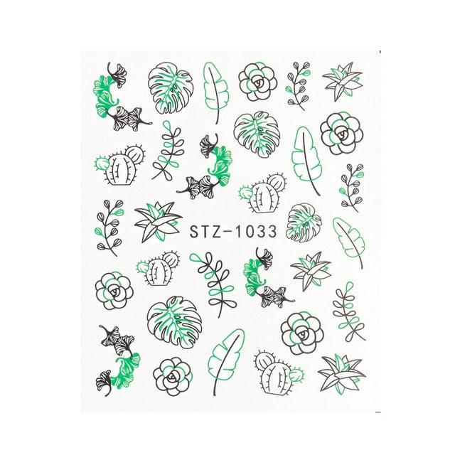 Abstract Lady Face Nail Decals Water Black Leaf Sliders Paper Nail Art Decor Gel Polish Sticker Manicure Foils CHSTZ1018-1033