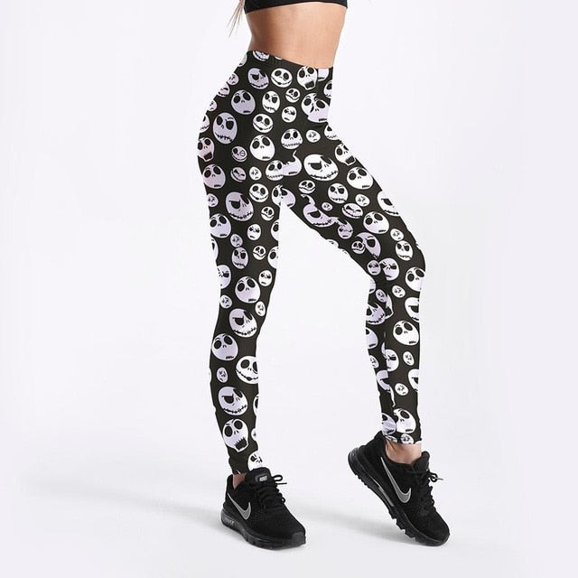 Qickitout 12% Spandex Fashion Cartoon Ice Cream God Horse Skull Digital Printed Legging Womens Star Stretch Pants