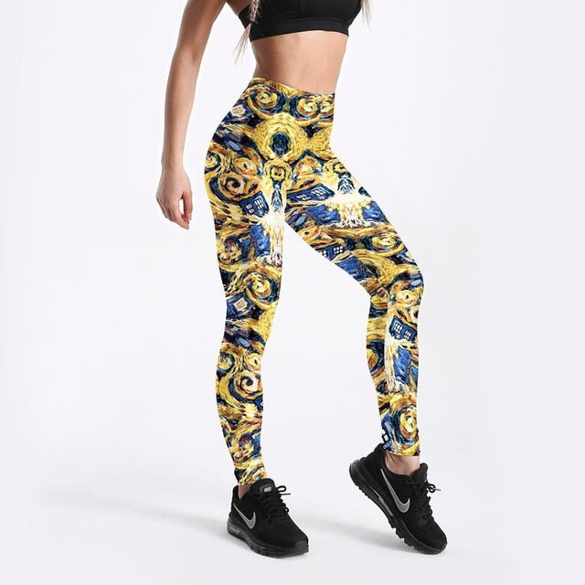 Qickitout 12% Spandex Fashion Cartoon Ice Cream God Horse Skull Digital Printed Legging Womens Star Stretch Pants