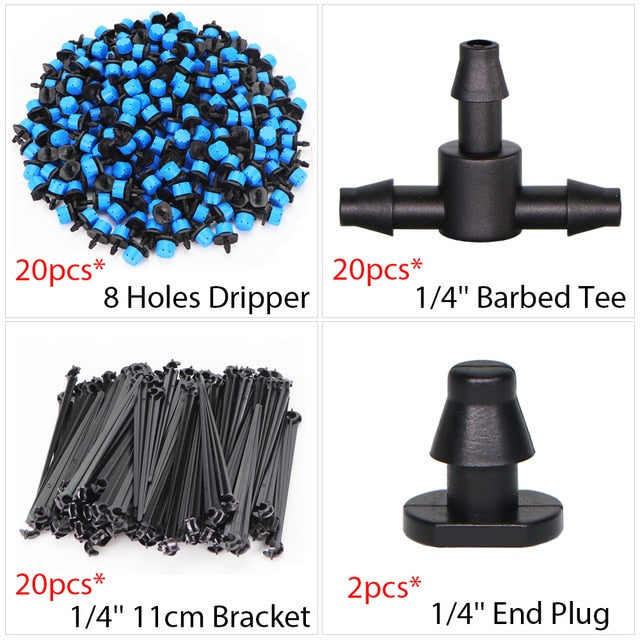 Garden Drip Irrigation Kit Micro Mist Spray Cooling System 4/7mm Hose Automatic Watering Sprinkler Dripper With Tee Connector
