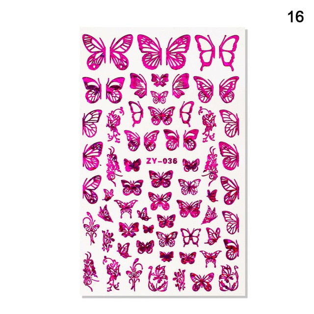 1pc Holographic 3D Butterfly Nail Art Stickers Adhesive Sliders Colorful DIY Golden Nail Transfer Decals Foils Wraps Decorations
