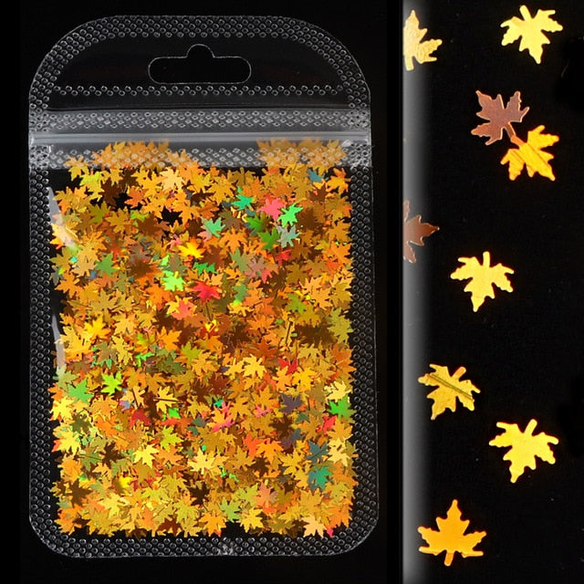1Bag Holographic Maple Leaf Nail Art Sequins Chameleon Nail Glitter Flakes Laser Fall Leaves Nail Supplies Nail Art Decoration