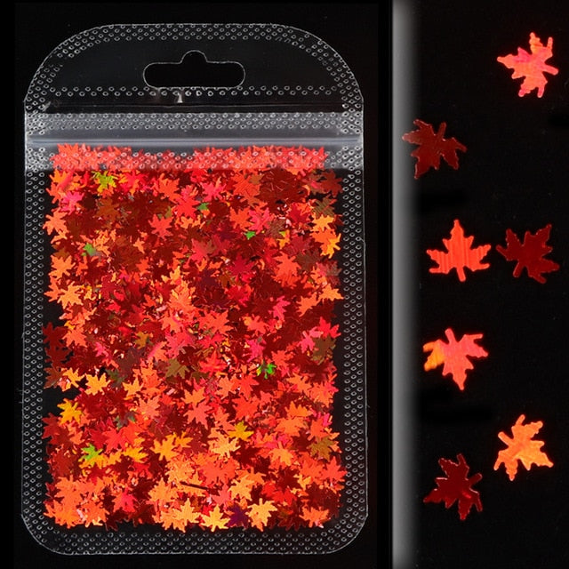 1Bag Holographic Maple Leaf Nail Art Sequins Chameleon Nail Glitter Flakes Laser Fall Leaves Nail Supplies Nail Art Decoration