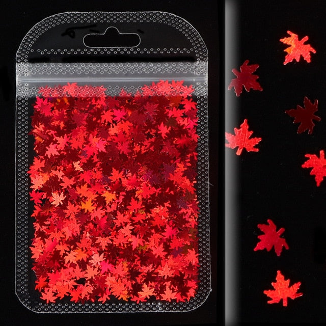 1Bag Holographic Maple Leaf Nail Art Sequins Chameleon Nail Glitter Flakes Laser Fall Leaves Nail Supplies Nail Art Decoration