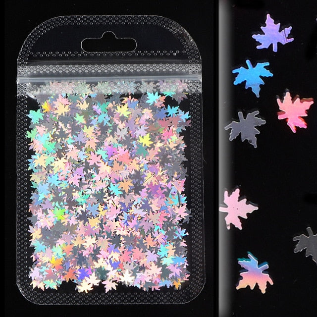 1Bag Holographic Maple Leaf Nail Art Sequins Chameleon Nail Glitter Flakes Laser Fall Leaves Nail Supplies Nail Art Decoration