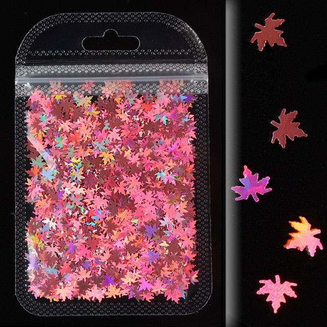 1Bag Holographic Maple Leaf Nail Art Sequins Chameleon Nail Glitter Flakes Laser Fall Leaves Nail Supplies Nail Art Decoration