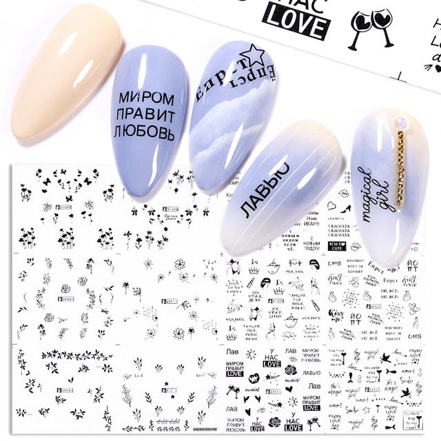 12 Designs Nail Stickers Set Mixed Floral Geometric Nail Art Water Transfer Decals Sliders Flower Leaves Manicures Decoration