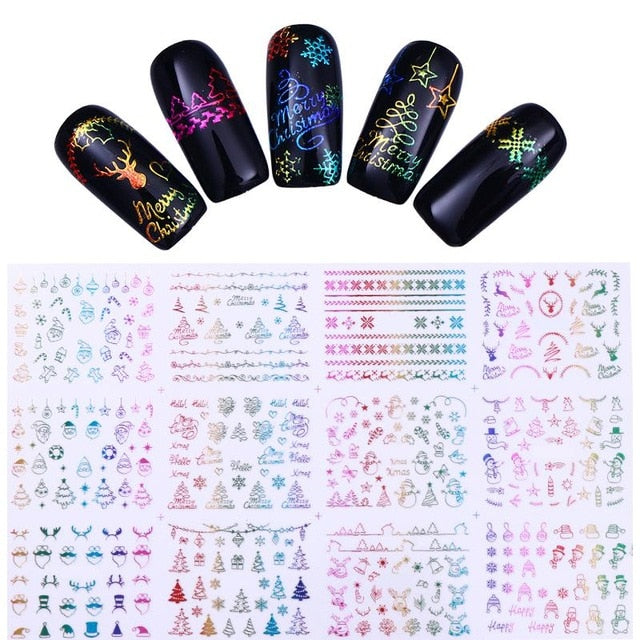 12 Designs Nail Stickers Set Mixed Floral Geometric Nail Art Water Transfer Decals Sliders Flower Leaves Manicures Decoration