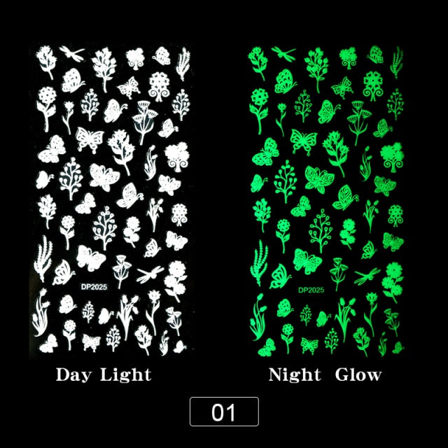 Luminous Effect 3D Leaf Flower Design Hallowee Nail Art Shinning Glitter Nail Art Sticker Decoration Manicures Tips Tool  Summer