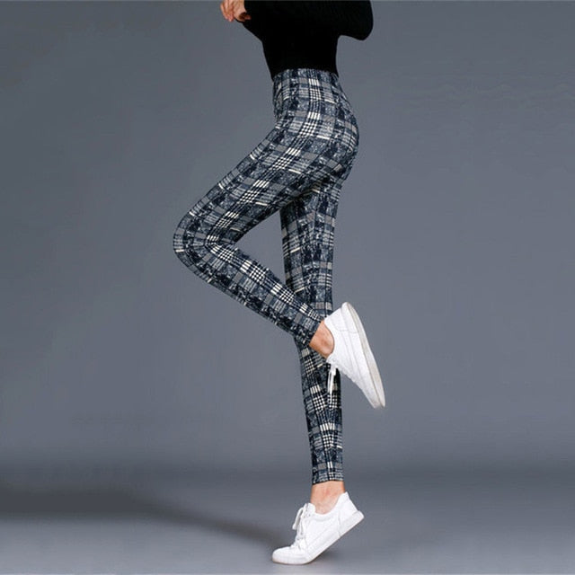 Women Leggings Grid Print Exercise Fitness Leggins Elasticity Plaid Push Up Legging Female Sexy Trousers Plus Size Pants