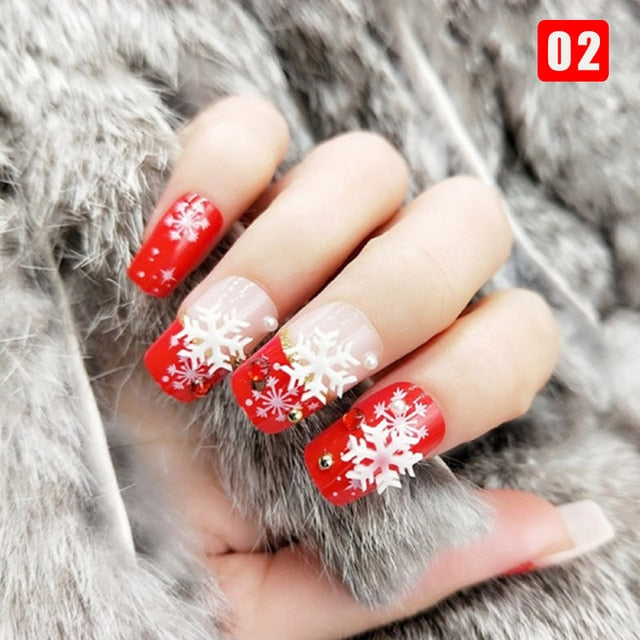24pcs Ladies Fake Nails Transparent Floral Beads Decor DIY Bride False Nail Sdecoration Supplies Nail Stickers накладные ногти