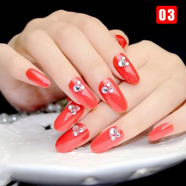 24pcs Ladies Fake Nails Transparent Floral Beads Decor DIY Bride False Nail Sdecoration Supplies Nail Stickers накладные ногти