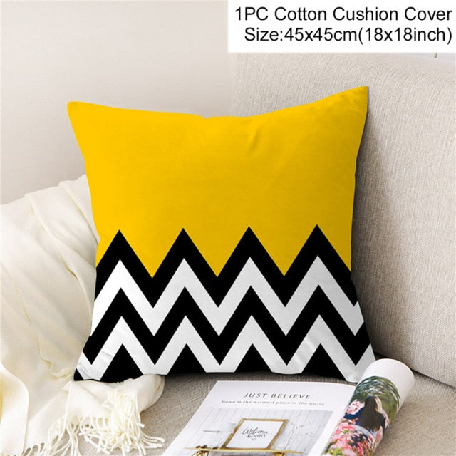 PATIMATE Summer Yellow Print Cotton Cushion Cover Tropical Geometry Pillow Case Home Decor Sofa Living Room Throw Pillow Cover
