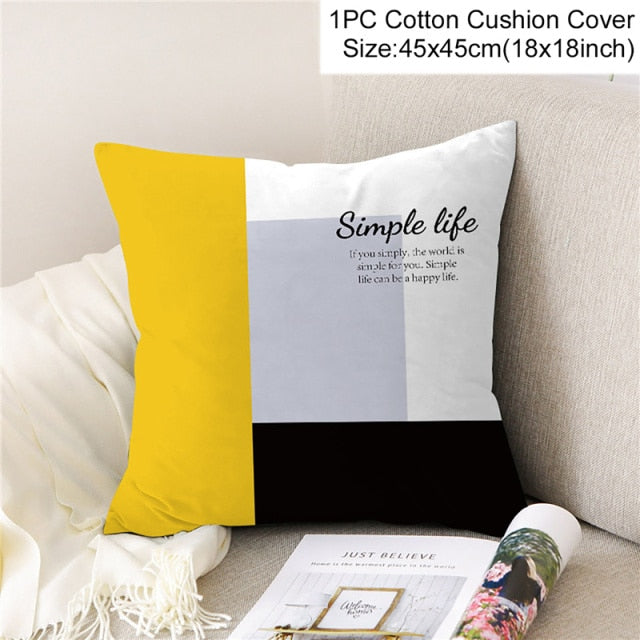 PATIMATE Summer Yellow Print Cotton Cushion Cover Tropical Geometry Pillow Case Home Decor Sofa Living Room Throw Pillow Cover