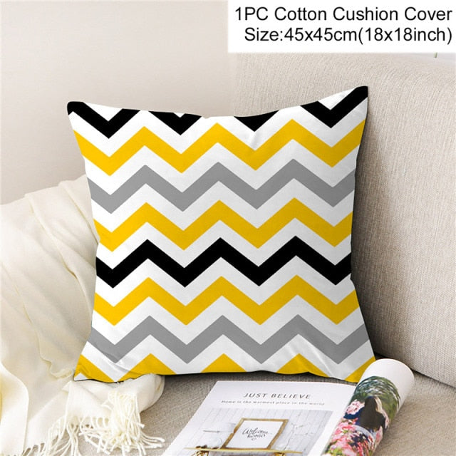 PATIMATE Summer Yellow Print Cotton Cushion Cover Tropical Geometry Pillow Case Home Decor Sofa Living Room Throw Pillow Cover