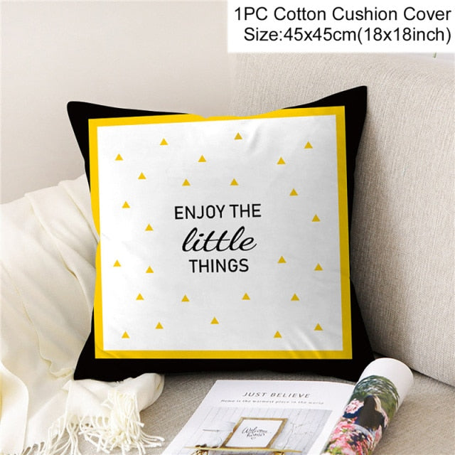 PATIMATE Summer Yellow Print Cotton Cushion Cover Tropical Geometry Pillow Case Home Decor Sofa Living Room Throw Pillow Cover