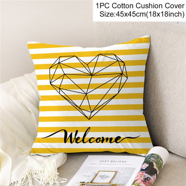 PATIMATE Summer Yellow Print Cotton Cushion Cover Tropical Geometry Pillow Case Home Decor Sofa Living Room Throw Pillow Cover