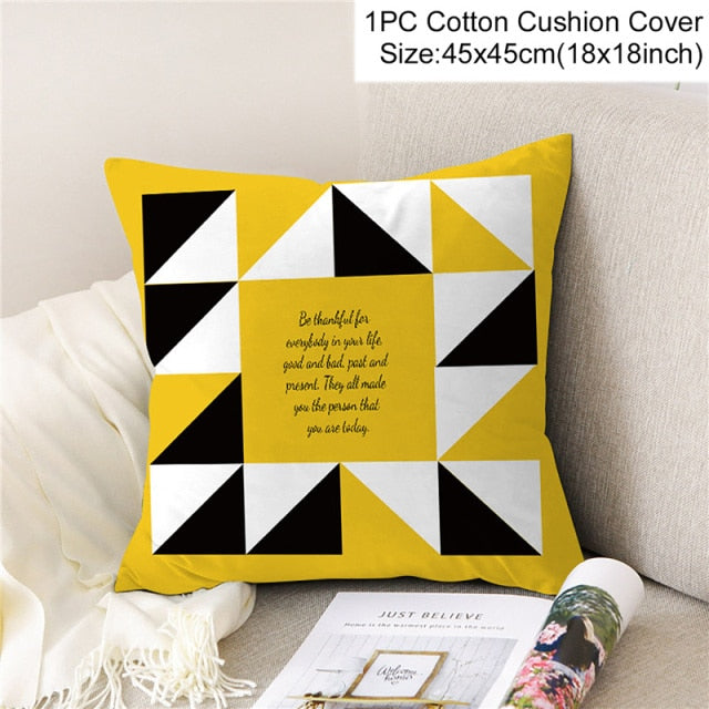 PATIMATE Summer Yellow Print Cotton Cushion Cover Tropical Geometry Pillow Case Home Decor Sofa Living Room Throw Pillow Cover