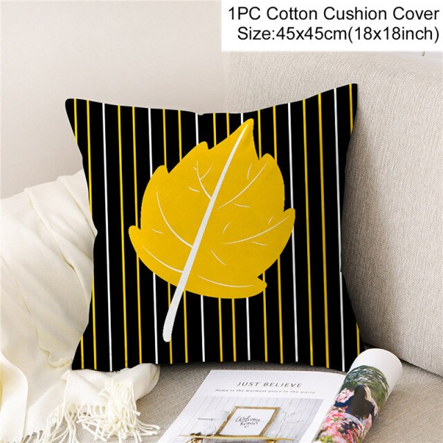 PATIMATE Summer Yellow Print Cotton Cushion Cover Tropical Geometry Pillow Case Home Decor Sofa Living Room Throw Pillow Cover
