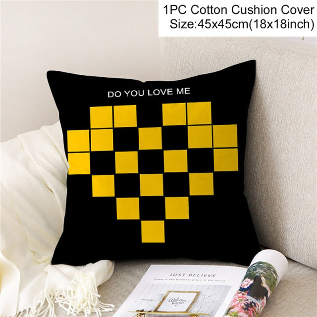 PATIMATE Summer Yellow Print Cotton Cushion Cover Tropical Geometry Pillow Case Home Decor Sofa Living Room Throw Pillow Cover