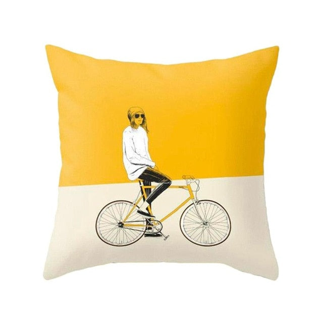 PATIMATE Summer Yellow Print Cotton Cushion Cover Tropical Geometry Pillow Case Home Decor Sofa Living Room Throw Pillow Cover