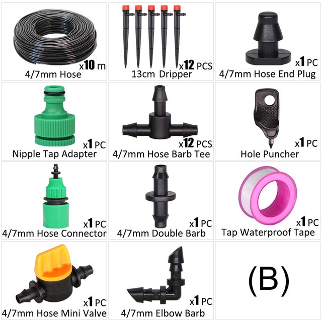 1/4" Hose Drip Irrigation System 360 Degree Adjustable 8 Hole Sprinkler Kit Garden Watering Inserting Ground Micro Flow Dripper
