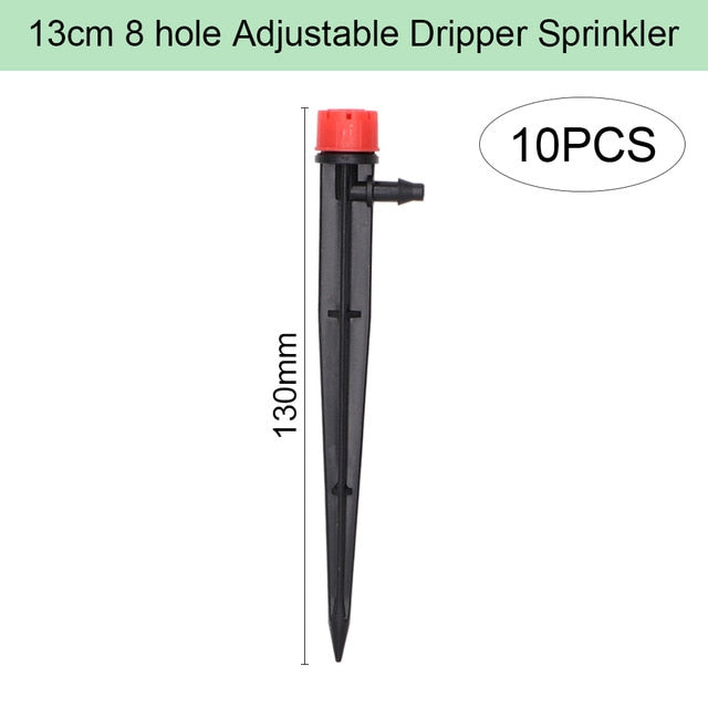 1/4" Hose Drip Irrigation System 360 Degree Adjustable 8 Hole Sprinkler Kit Garden Watering Inserting Ground Micro Flow Dripper