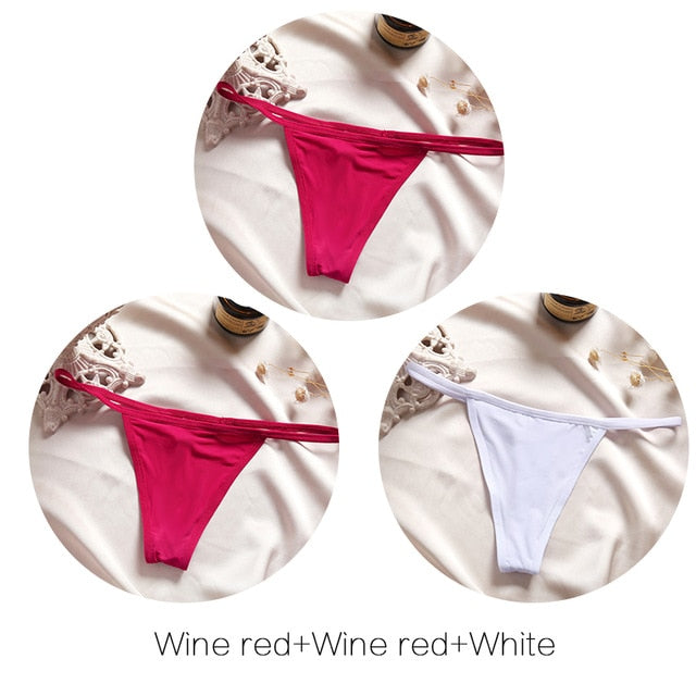 FINETOO M-XL Cotton Bikini Panties T-back Thong Sexy Low Waist Women Underwear Cotton G-String Underpants Femlae Lingerie 3Pcs