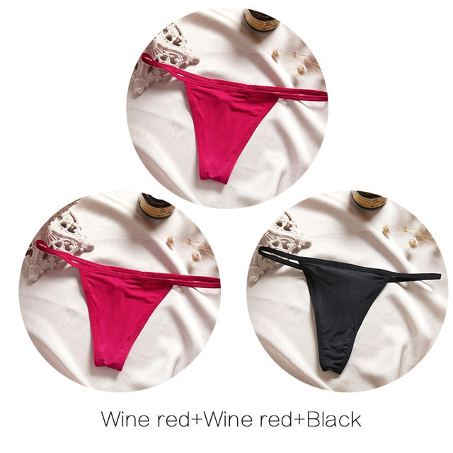 FINETOO M-XL Cotton Bikini Panties T-back Thong Sexy Low Waist Women Underwear Cotton G-String Underpants Femlae Lingerie 3Pcs