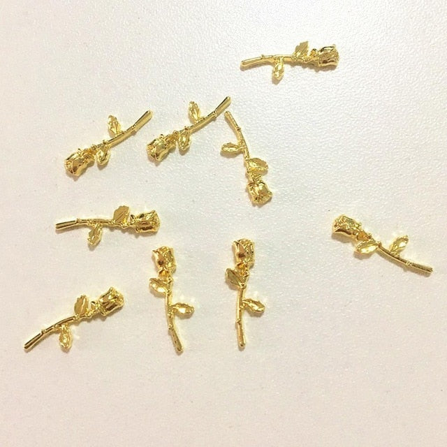 10Pcs Silver Gold Tulips Flowers Nail Art Decorations 3d Charms Nails Accessoires Kawaii Bling Studs Spring Rose Nailart Supply