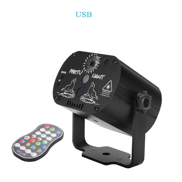Mini RGB Disco Light DJ LED Laser Stage Projector Red Blue Green Lamp USB Rechargeable Wedding Birthday Party DJ Lamp