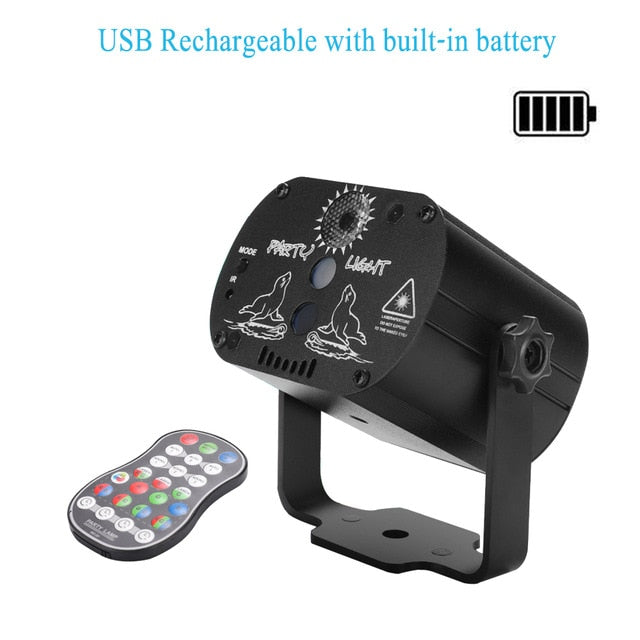Mini RGB Disco Light DJ LED Laser Stage Projector Red Blue Green Lamp USB Rechargeable Wedding Birthday Party DJ Lamp