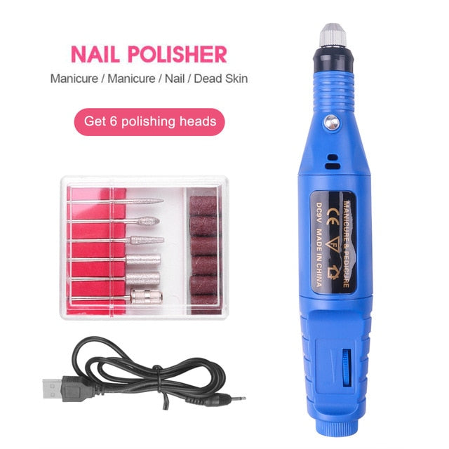 Professional Electric Nail Drill Machine Nail Files Pen Pedicure 6 Bits MillingUV LED Gel Polish Remover Nail Art Manicure Tool