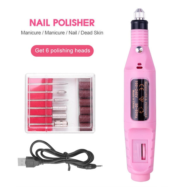 Professional Electric Nail Drill Machine Nail Files Pen Pedicure 6 Bits MillingUV LED Gel Polish Remover Nail Art Manicure Tool