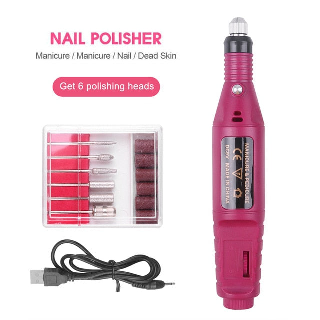 Professional Electric Nail Drill Machine Nail Files Pen Pedicure 6 Bits MillingUV LED Gel Polish Remover Nail Art Manicure Tool