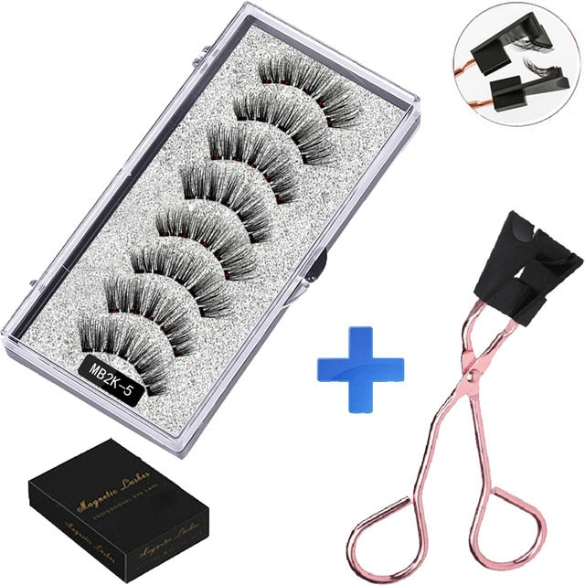LEKOFO 8PCS 5 Magnetic eyelashes with 4 pairs magnets magnetic lashes natural Mink eye lashes with faux cils magnetique tweezers