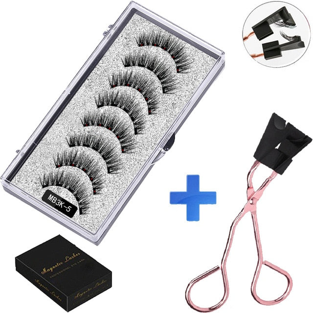LEKOFO 8PCS 5 Magnetic eyelashes with 4 pairs magnets magnetic lashes natural Mink eye lashes with faux cils magnetique tweezers