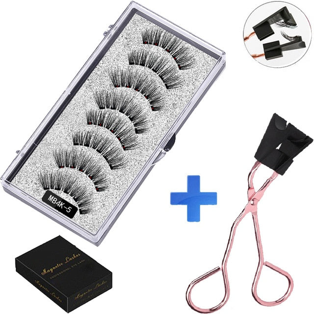 LEKOFO 8PCS 5 Magnetic eyelashes with 4 pairs magnets magnetic lashes natural Mink eye lashes with faux cils magnetique tweezers