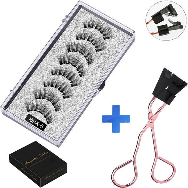 LEKOFO 8PCS 5 Magnetic eyelashes with 4 pairs magnets magnetic lashes natural Mink eye lashes with faux cils magnetique tweezers