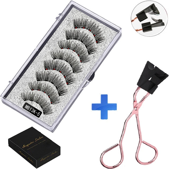 LEKOFO 8PCS 5 Magnetic eyelashes with 4 pairs magnets magnetic lashes natural Mink eye lashes with faux cils magnetique tweezers