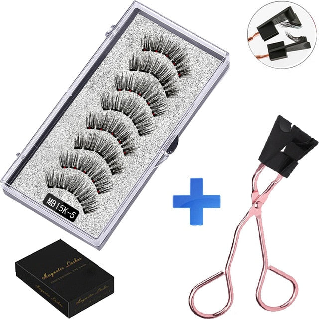 LEKOFO 8PCS 5 Magnetic eyelashes with 4 pairs magnets magnetic lashes natural Mink eye lashes with faux cils magnetique tweezers