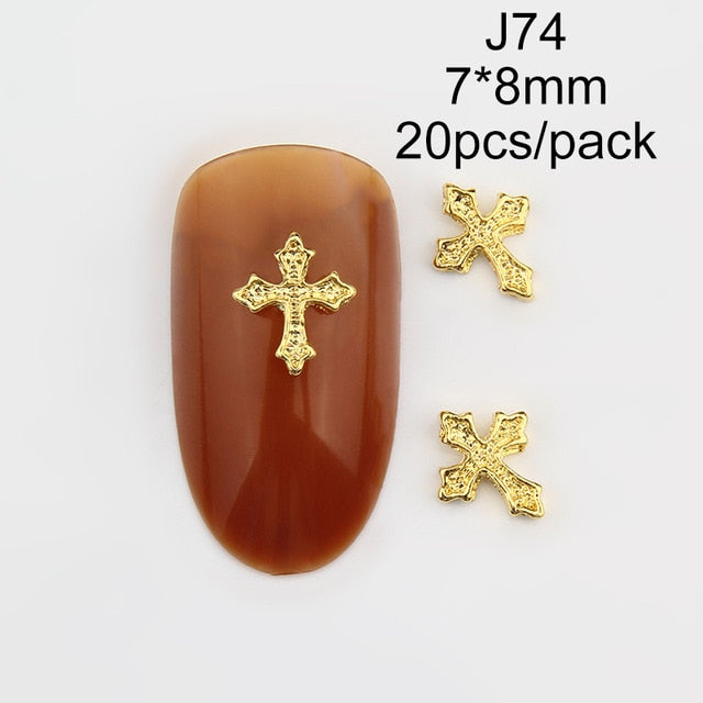20pcs charms Jesus Manicure Gold Alloy Rhinestones cross For Nails Strass Charms manicure accessoires 3D Nail Art Decorations