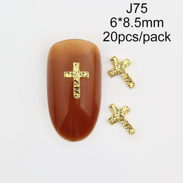 20pcs charms Jesus Manicure Gold Alloy Rhinestones cross For Nails Strass Charms manicure accessoires 3D Nail Art Decorations