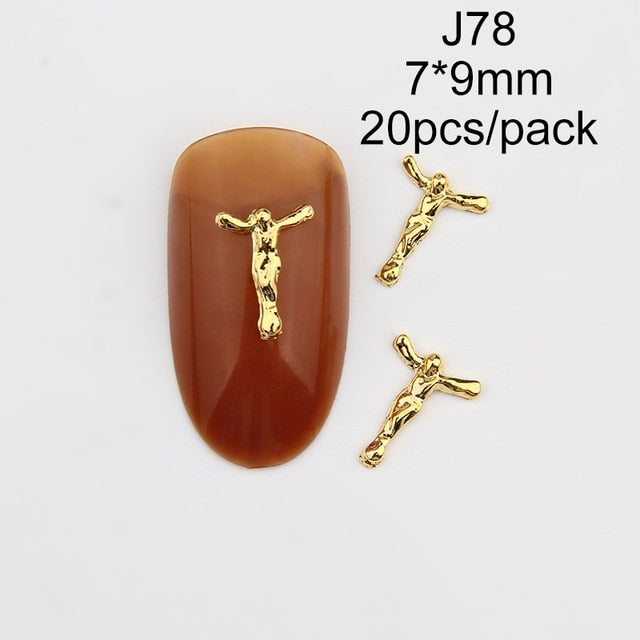 20pcs charms Jesus Manicure Gold Alloy Rhinestones cross For Nails Strass Charms manicure accessoires 3D Nail Art Decorations